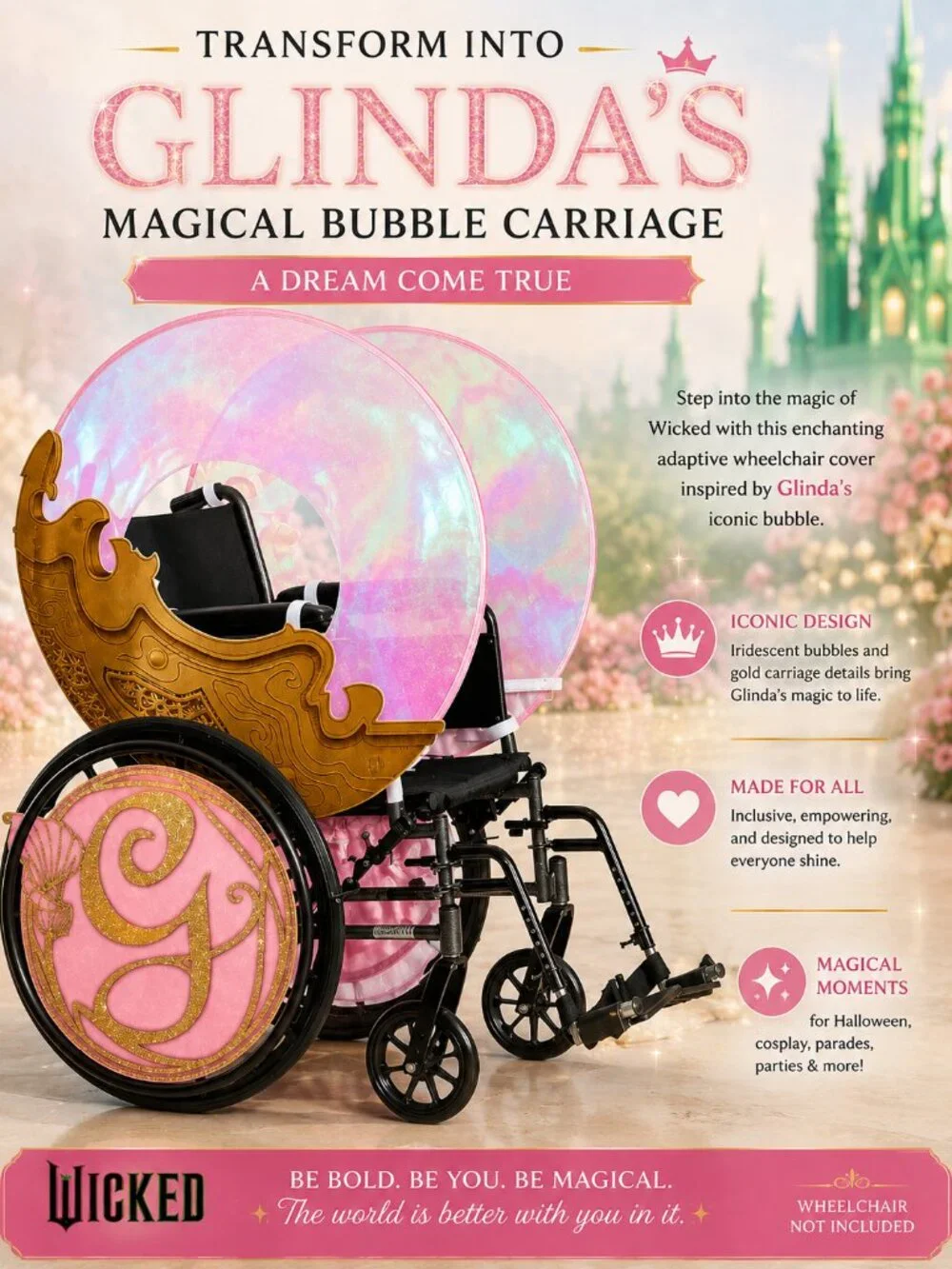 Adaptive Wicked Glinda Wheelchair Cover Costume Pink Bubble Princess